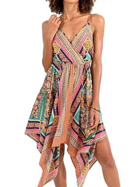 Molly Bracken Multi-Color Asymmetrical Handkerchief Hem Dress